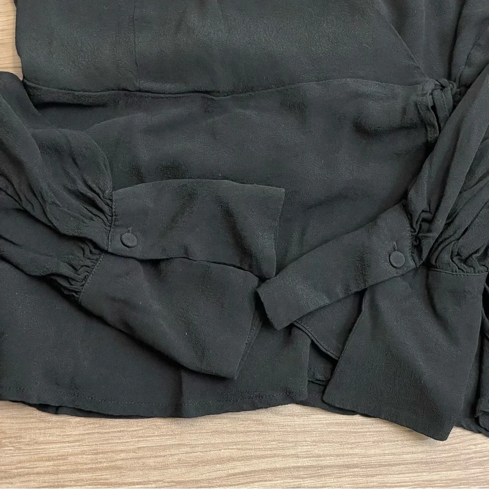 J Crew Black Long Sleeve Wrap Front Crepe Blouse